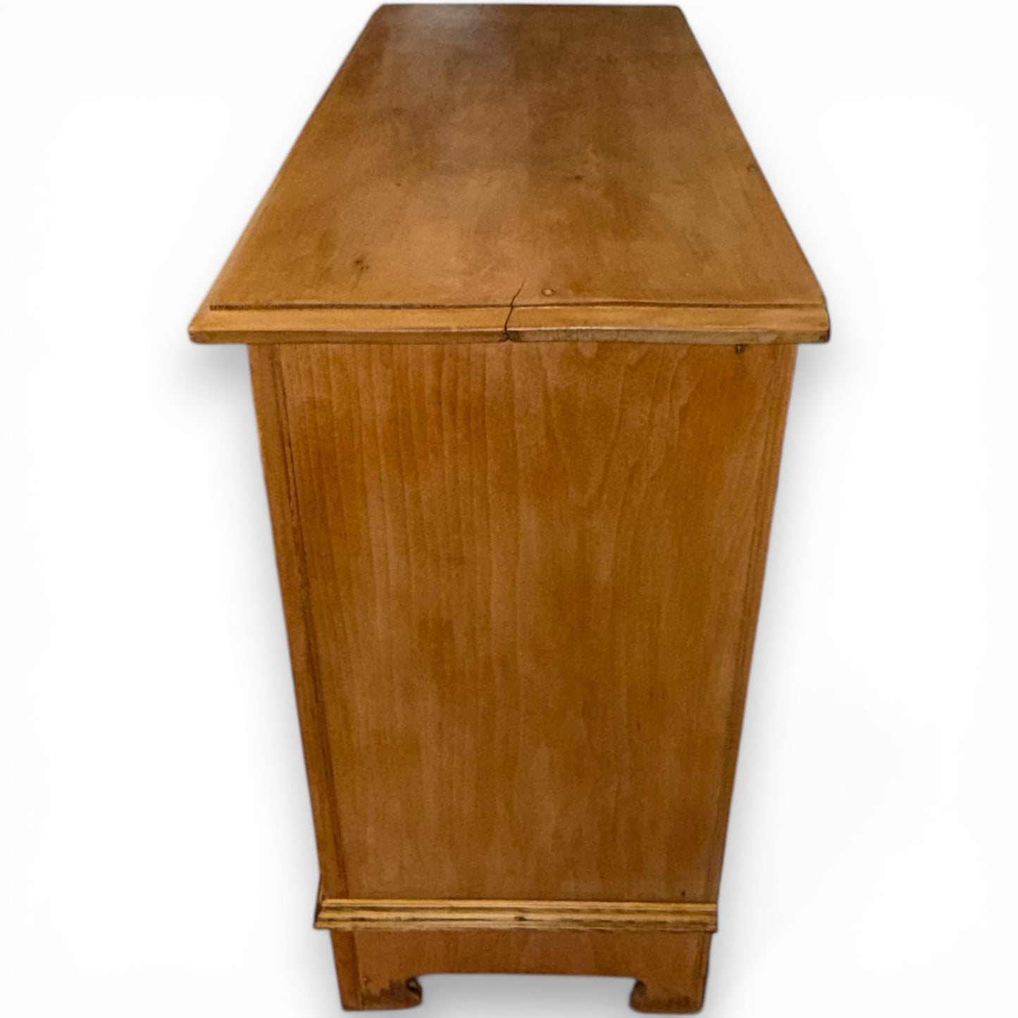 Side view of antique Victorian pine bedroom chest of drawers