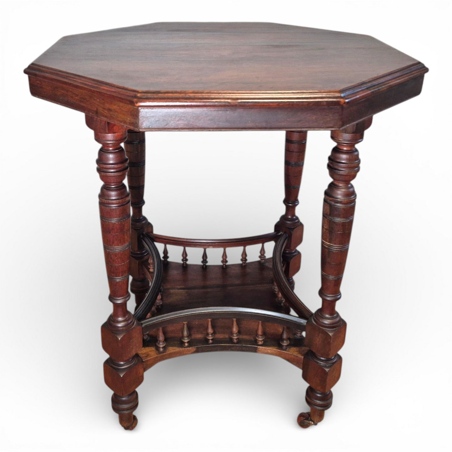 Antique Victorian Walnut Occasional Table | Octagonal Lamp Table with Turned Legs | c1880