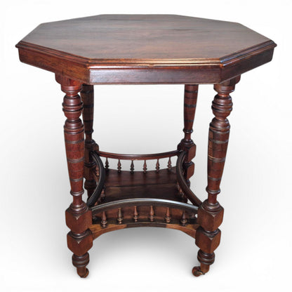 Antique Victorian Walnut Occasional Table | Octagonal Lamp Table with Turned Legs | c1880