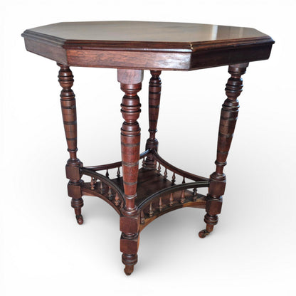 Antique Victorian Walnut Occasional Table | Octagonal Lamp Table with Turned Legs | c1880