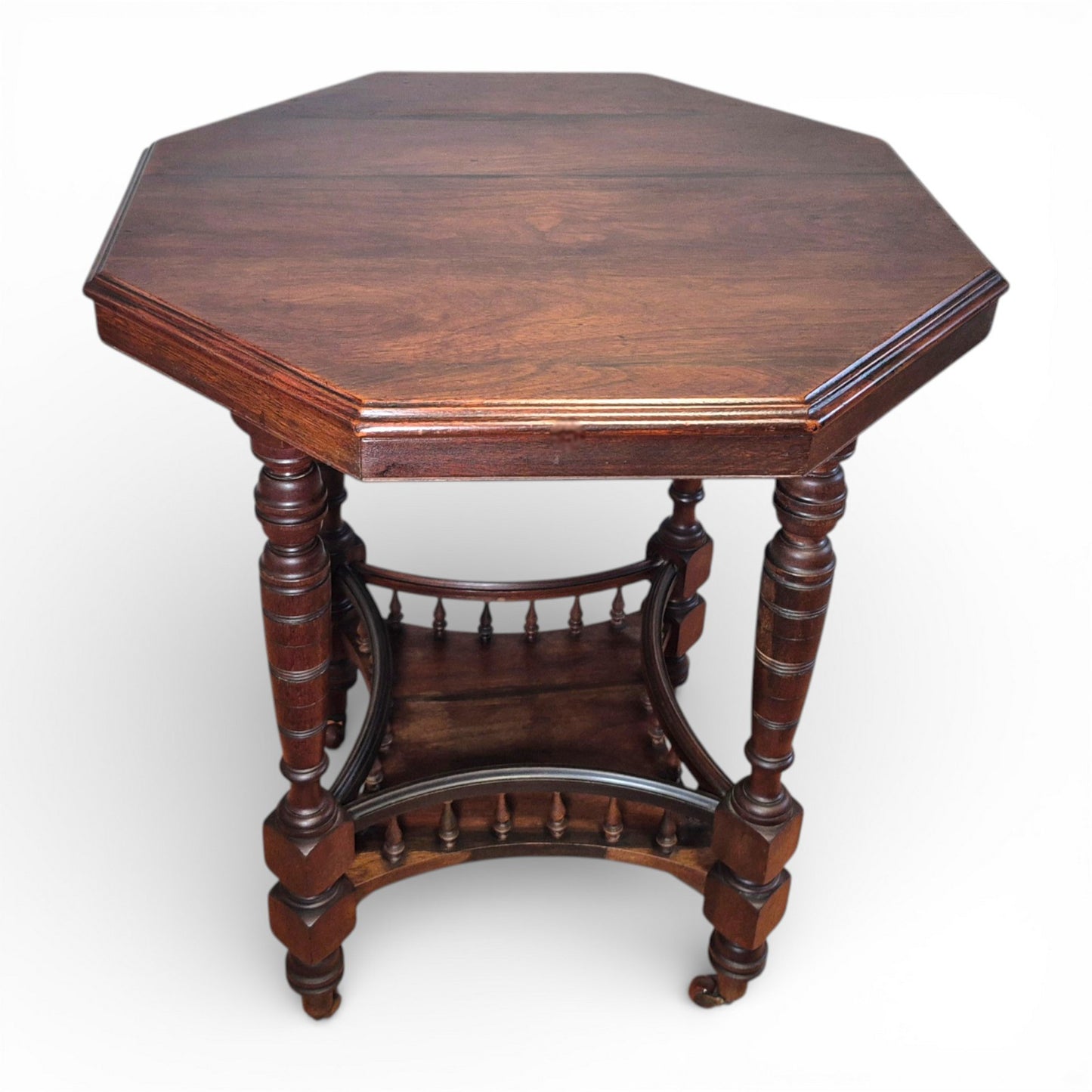 Compact antique walnut table for living room or hallway