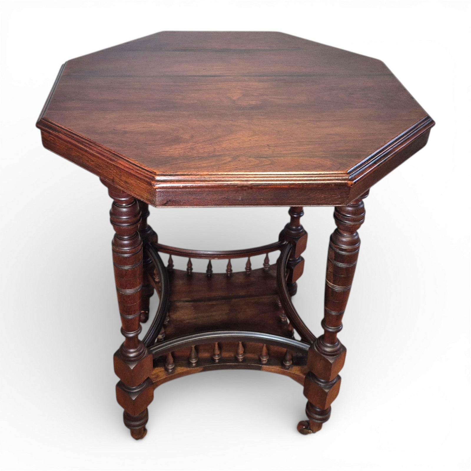 Compact antique walnut table for living room or hallway