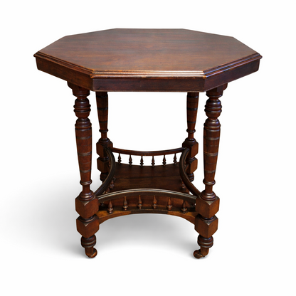 Antique Victorian walnut occasional table with octagonal top and turned legs