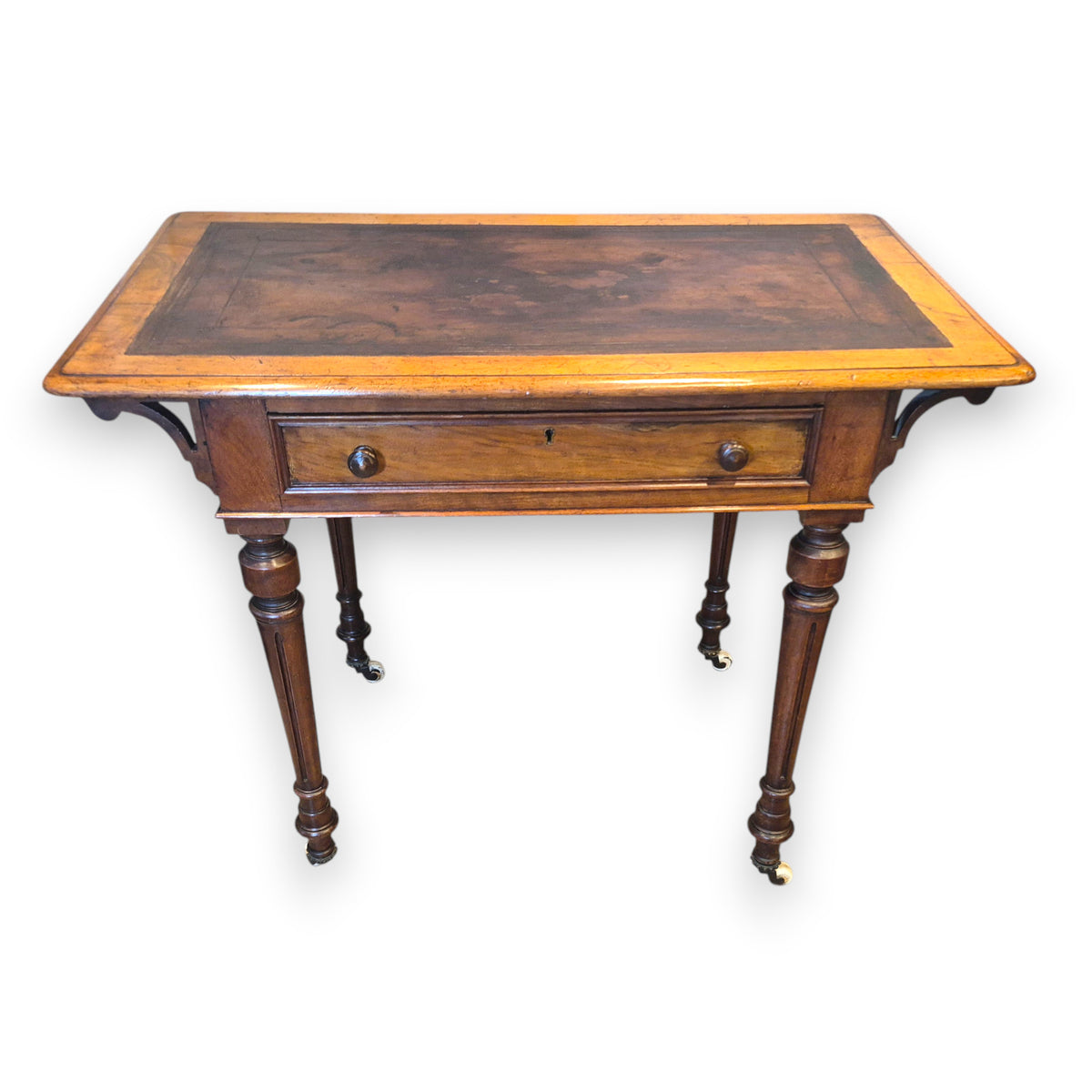 Victorian walnut writing desk with single drawer and turned legs