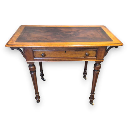 Victorian walnut writing desk with single drawer and turned legs
