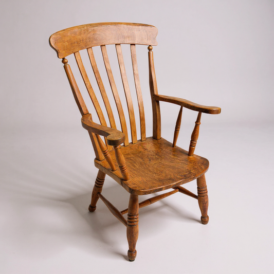 Antique Victorian Windsor armchair with elm seat and beech frame, English country chair