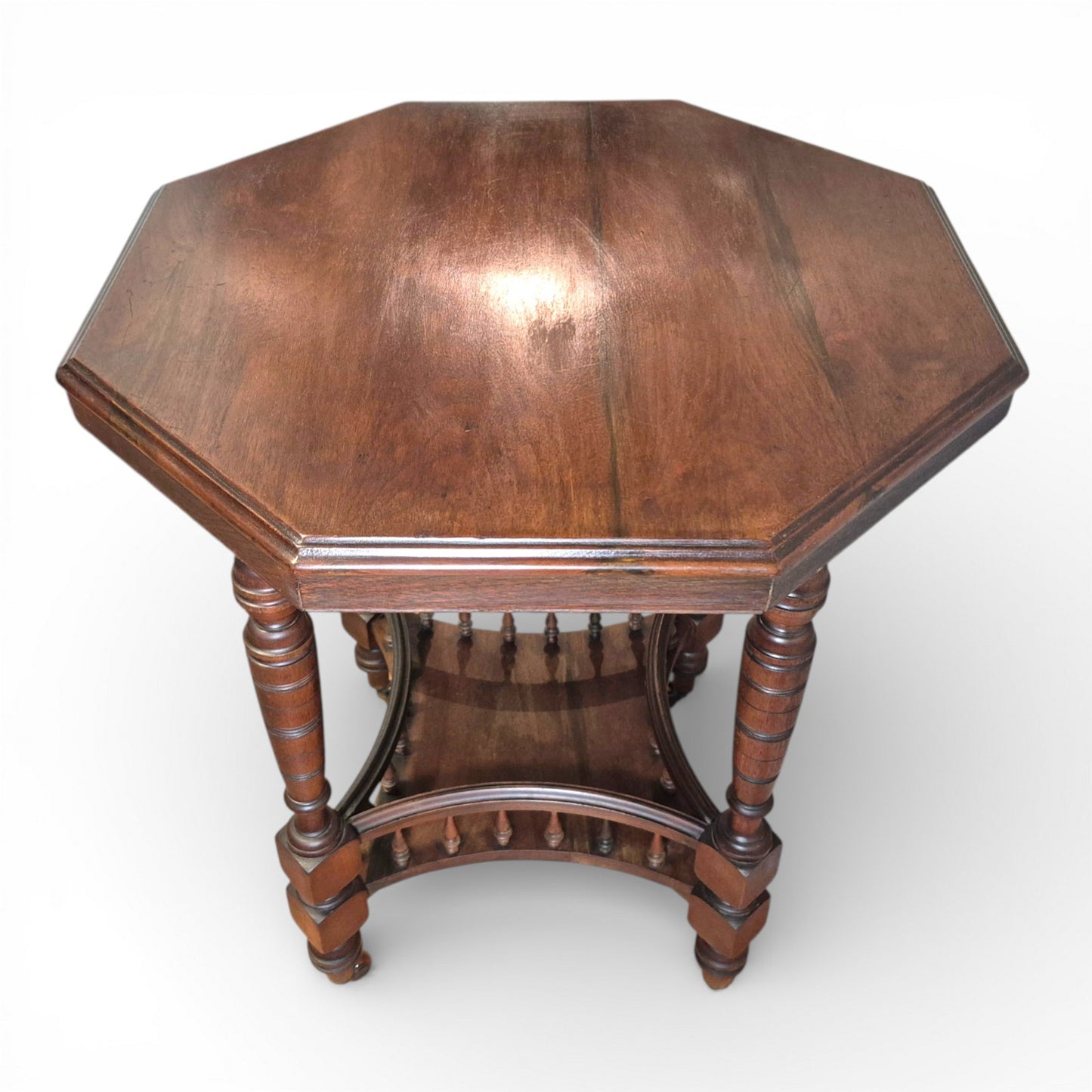 Antique Victorian Walnut Occasional Table | Octagonal Lamp Table with Turned Legs | c1880