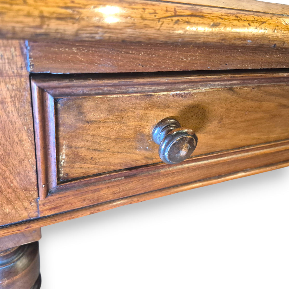 Victorian writing table drawer with wooden knobs