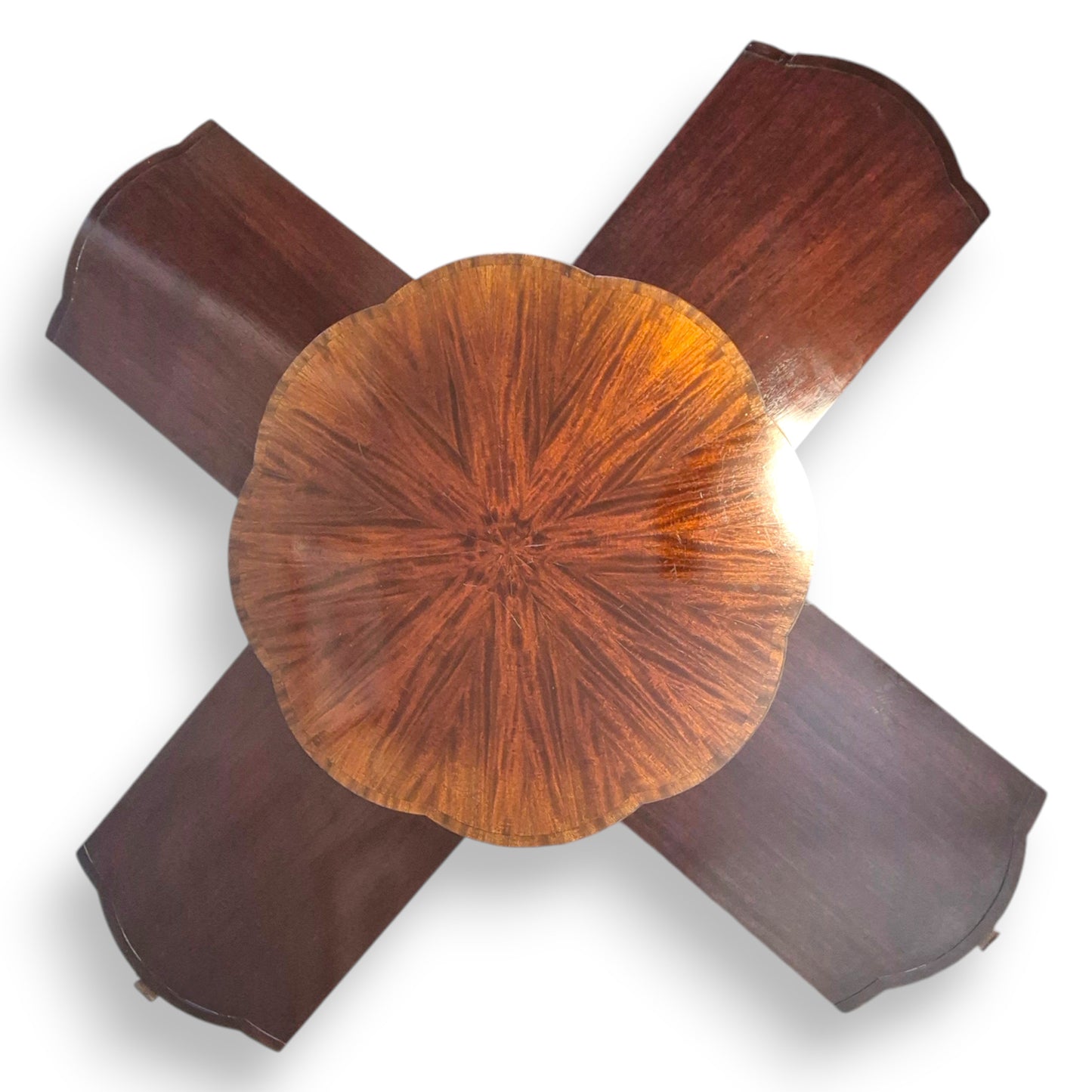 Art Deco mahogany library table with four pull-out sliding leaves extended
