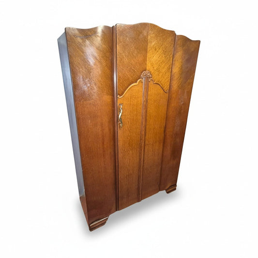Art Deco Lebus single door wardrobe in oak veneer, 1930s gentleman’s wardrobe