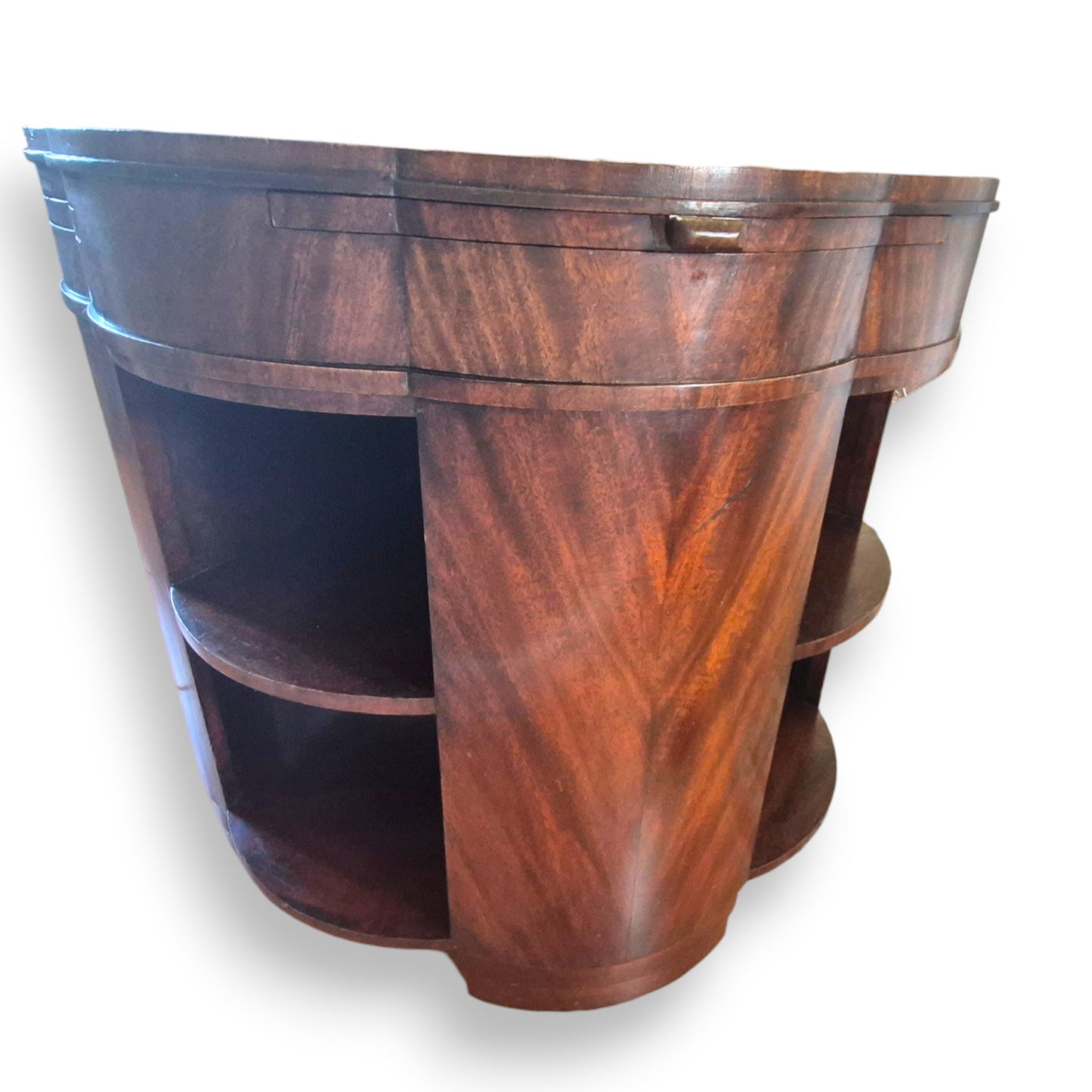 Art Deco Flame Mahogany Library Coffee Table with Pull Out Leaves