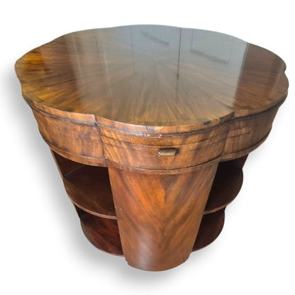 Art Deco Flame Mahogany Library Coffee Table with Pull Out Leaves