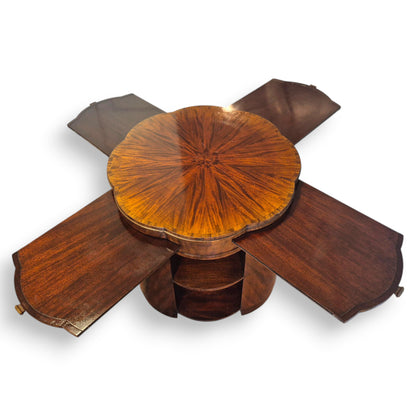 Art Deco Flame Mahogany Library Coffee Table with Pull Out Leaves