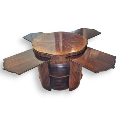 Art Deco Flame Mahogany Library Coffee Table with Pull Out Leaves