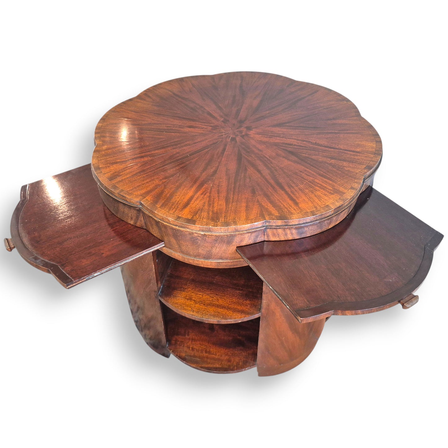 Art Deco Flame Mahogany Library Coffee Table with Pull Out Leaves