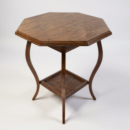 Vintage 1930s oak side table with lower shelf and French-style curves