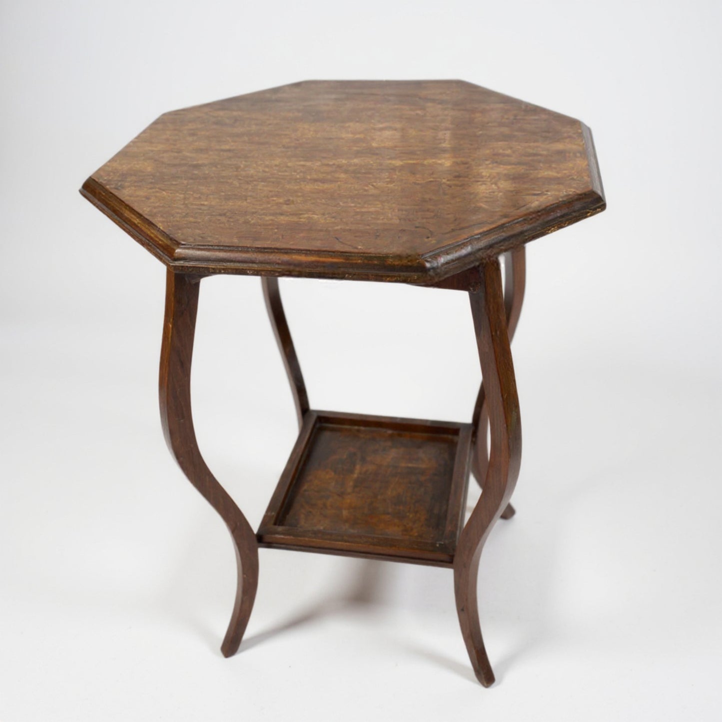 Art Deco oak side table with octagonal top and curved legs