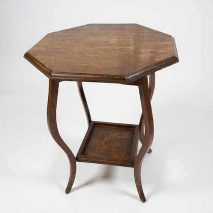 Art Deco oak side table with octagonal top and curved legs