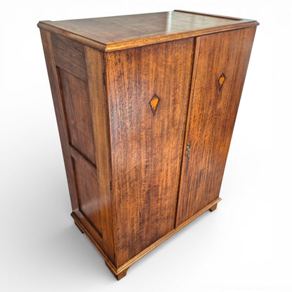 Antique Art Nouveau Gentleman’s Wardrobe | Mahogany Armoire with Floral Inlay | Compact Bedroom Wardrobe