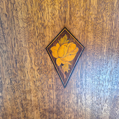 Antique Art Nouveau Gentleman’s Wardrobe | Mahogany Armoire with Floral Inlay | Compact Bedroom Wardrobe