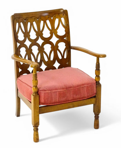 Birchcraft CC41 fretwork chair with turned wooden arms and legs