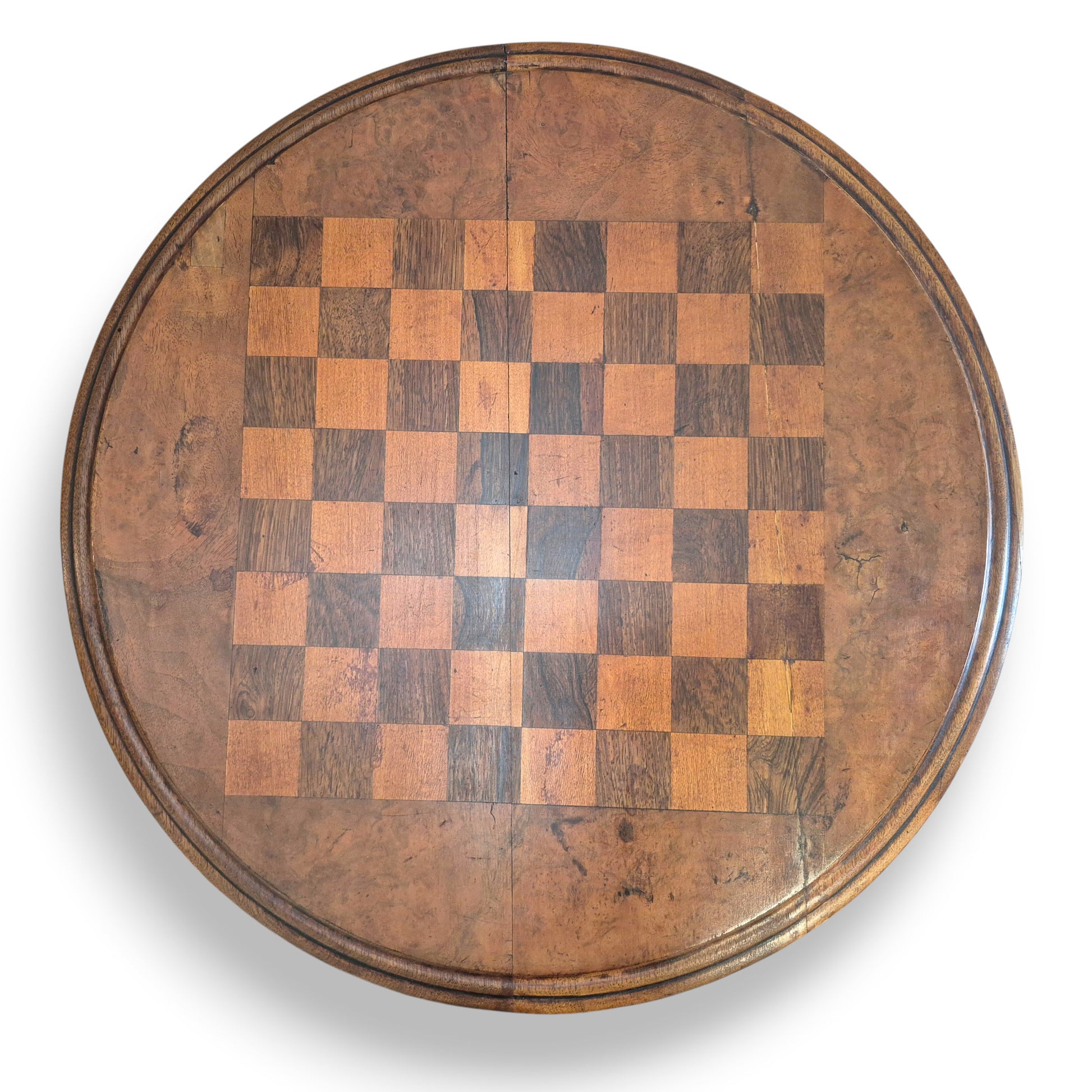 Antique games table with checkerboard inlay