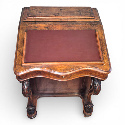 Burr walnut davenport writing desk with lift-up leather writing surface