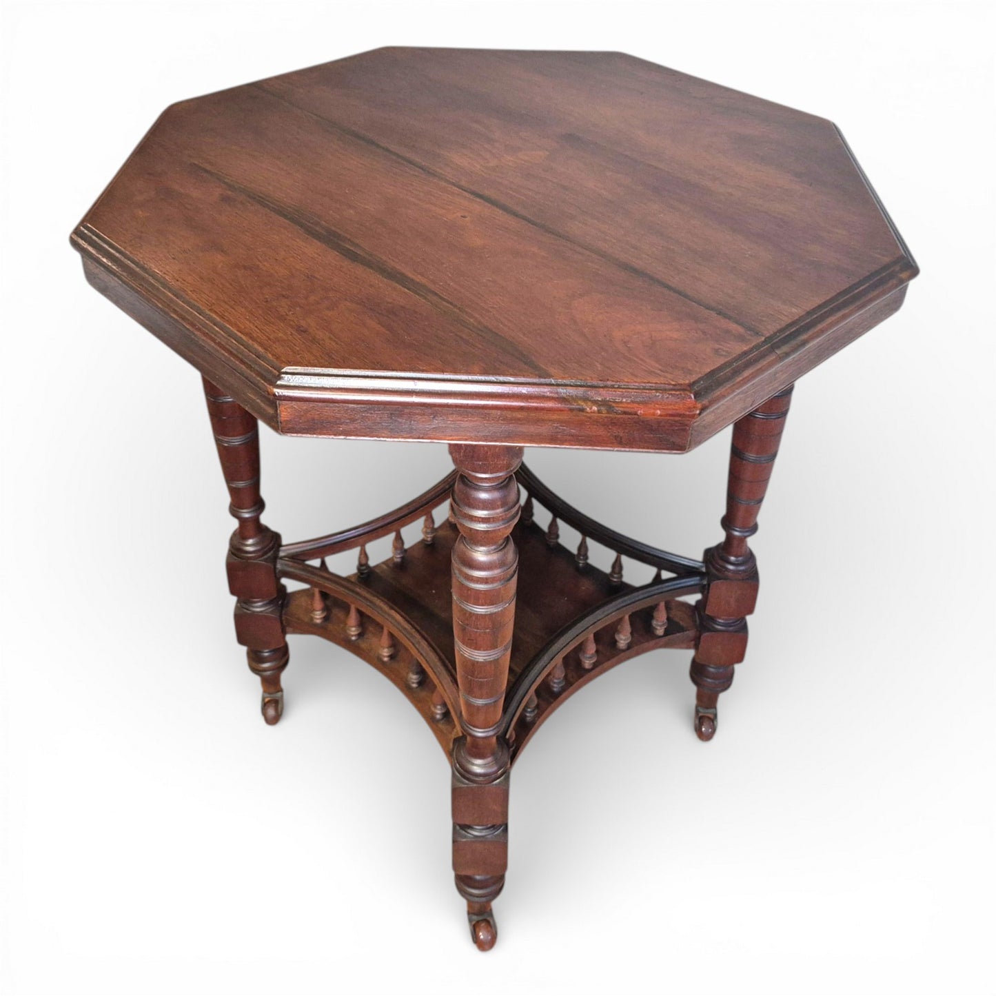 Antique Victorian Walnut Occasional Table | Octagonal Lamp Table with Turned Legs | c1880