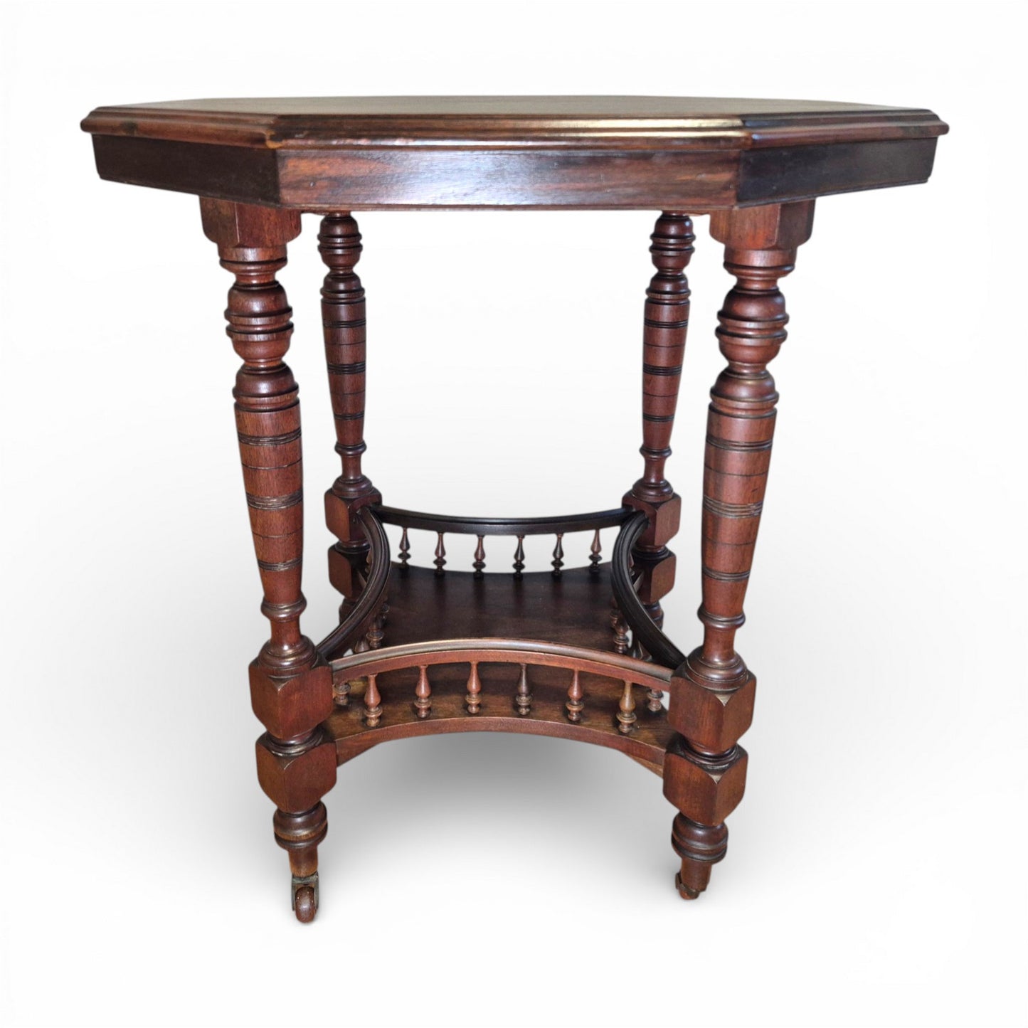 Antique Victorian Walnut Occasional Table | Octagonal Lamp Table with Turned Legs | c1880