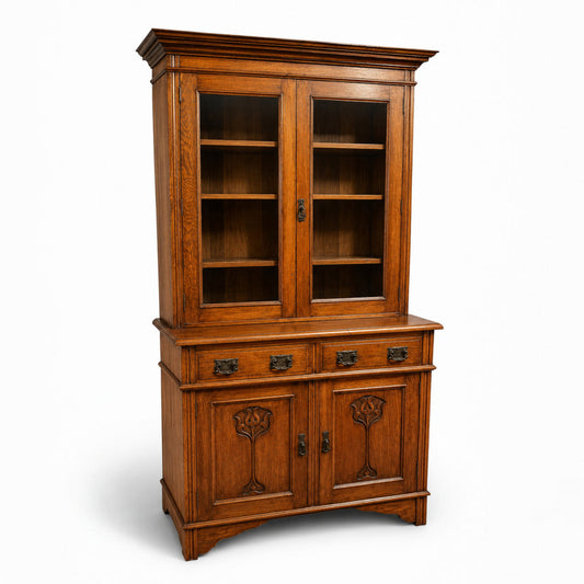 Arts & Crafts Oak Dresser Bookcase Edwardian Glazed Display Cabinet c1900