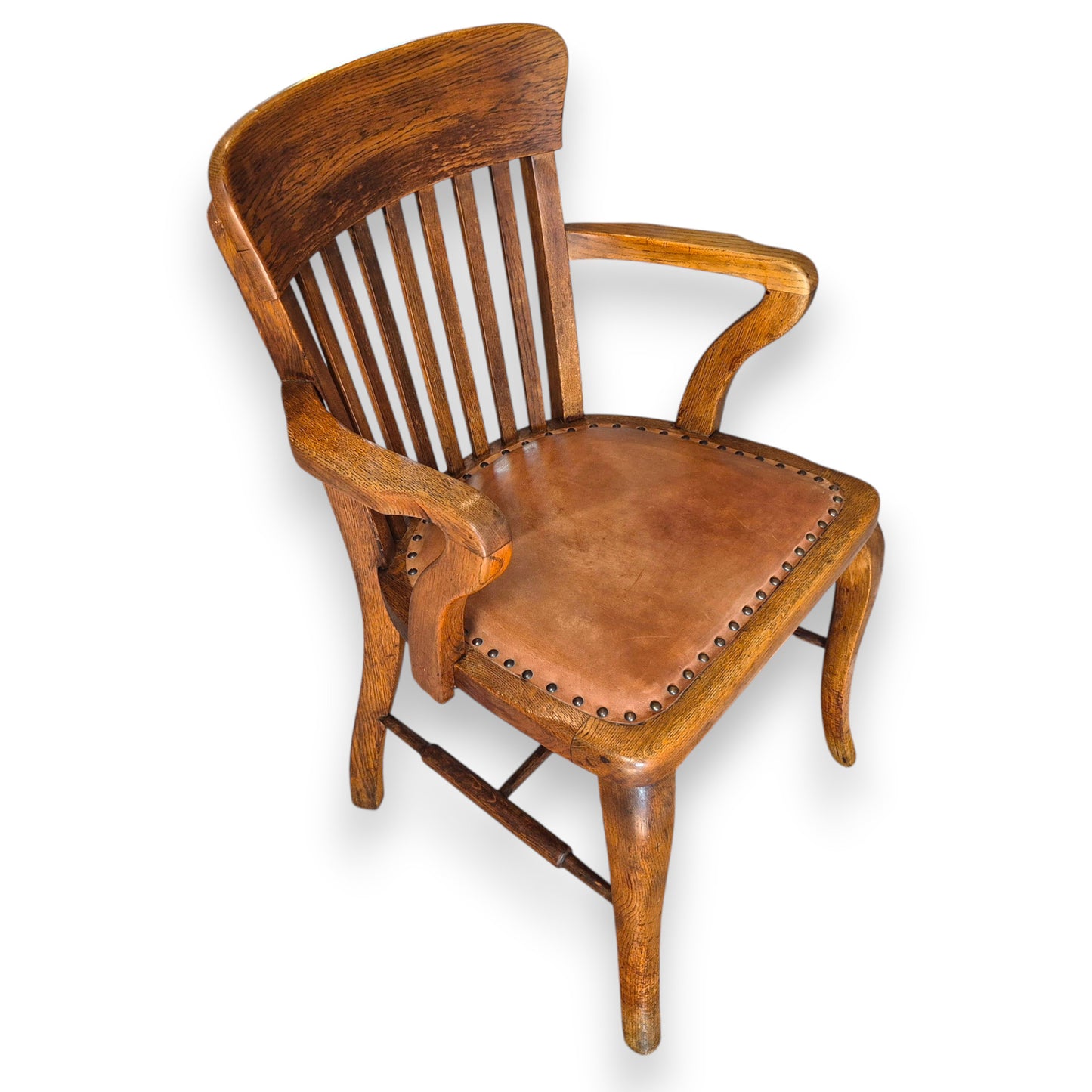 Antique Oak Captains Armchair with Leather Seat | Early 20th Century Desk Chair