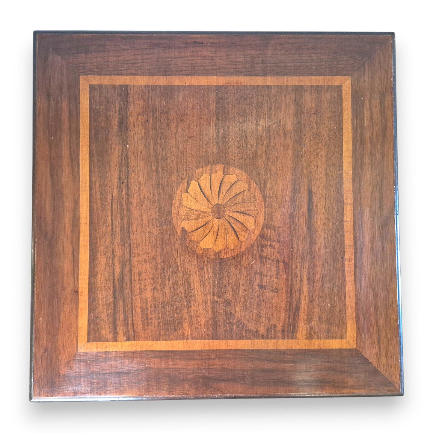 Edwardian mahogany bookcase top with line inlay and floral marquetry detail
