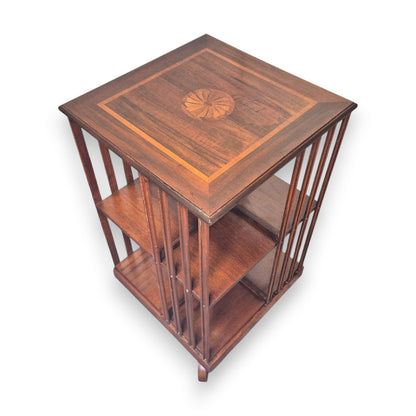 Antique Edwardian Inlaid Mahogany Revolving Library Bookcase c1900