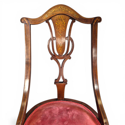Antique Edwardian Inlaid Mahogany Side Chair | Floral Detail Occasional Chair c1900