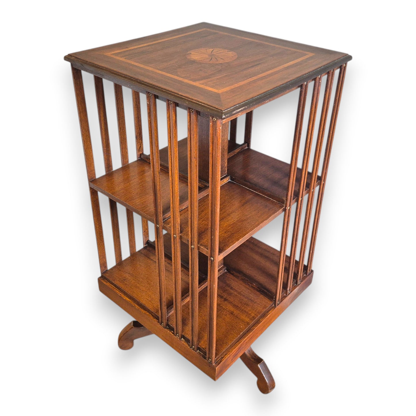 Antique Edwardian Inlaid Mahogany Revolving Library Bookcase c1900