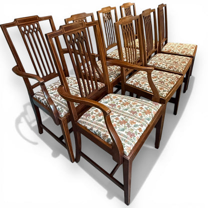 Antique Edwardian dining chairs set of 8 with two armchairs detail