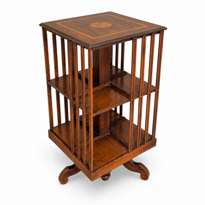 Antique Edwardian inlaid mahogany revolving library bookcase c1900