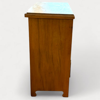 Left hand side view of antique pine chest 