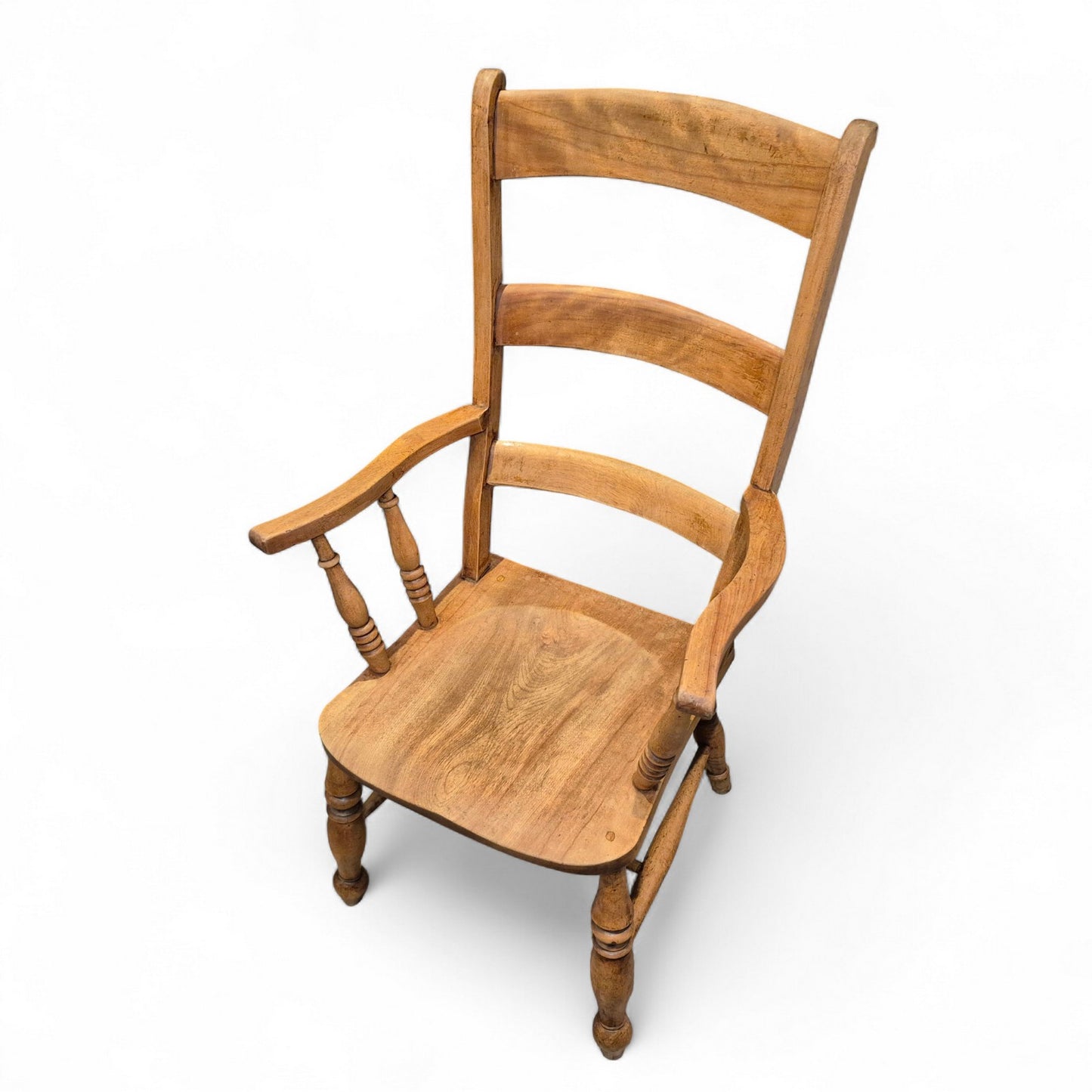19th-century elm ladder-back armchair from above