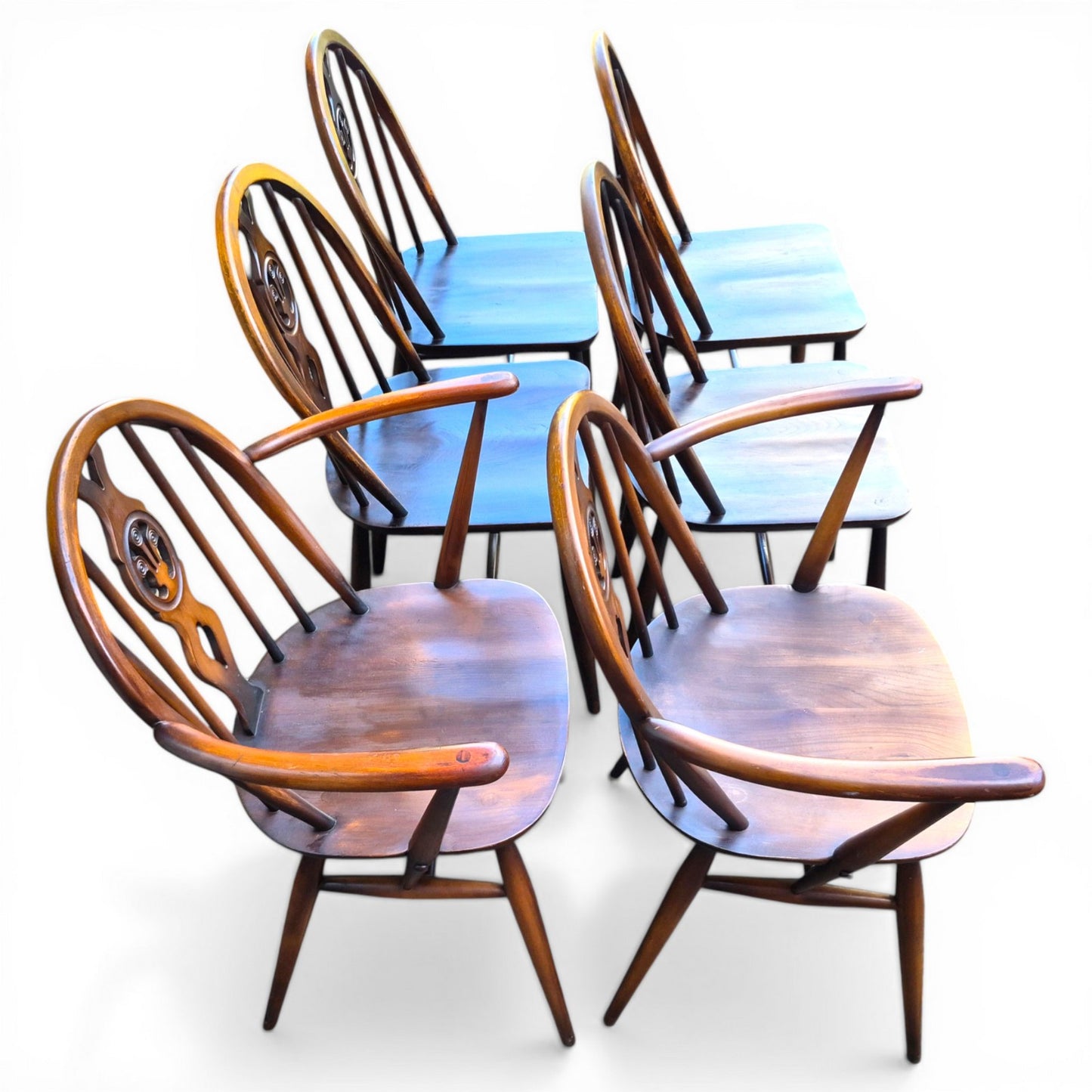 ercol windsor dining chairs set of 6 elm beech vintage uk side view