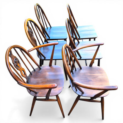 ercol windsor dining chairs set of 6 elm beech vintage uk side view