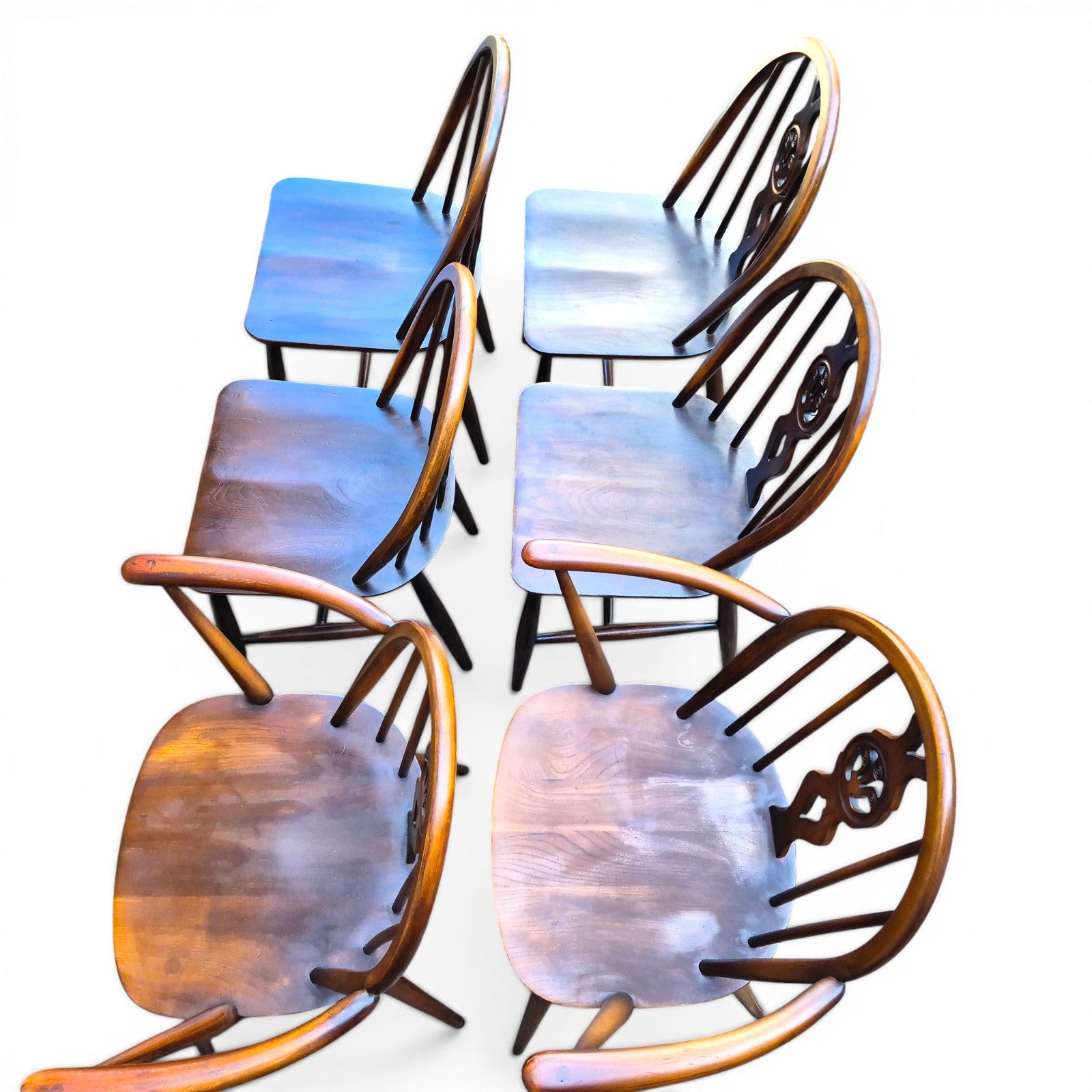 ercol windsor dining chairs set of 6 elm beech vintage uk top view