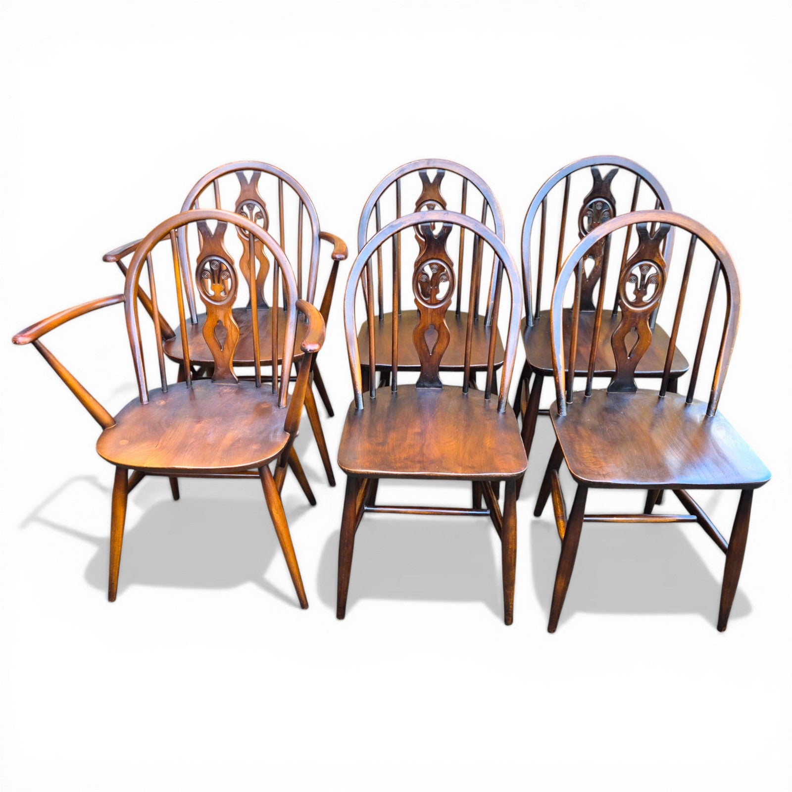 set of 6 ercol windsor chairs farmhouse dining seating front view