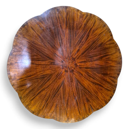 Flame mahogany sunburst veneer top on an Art Deco library coffee table