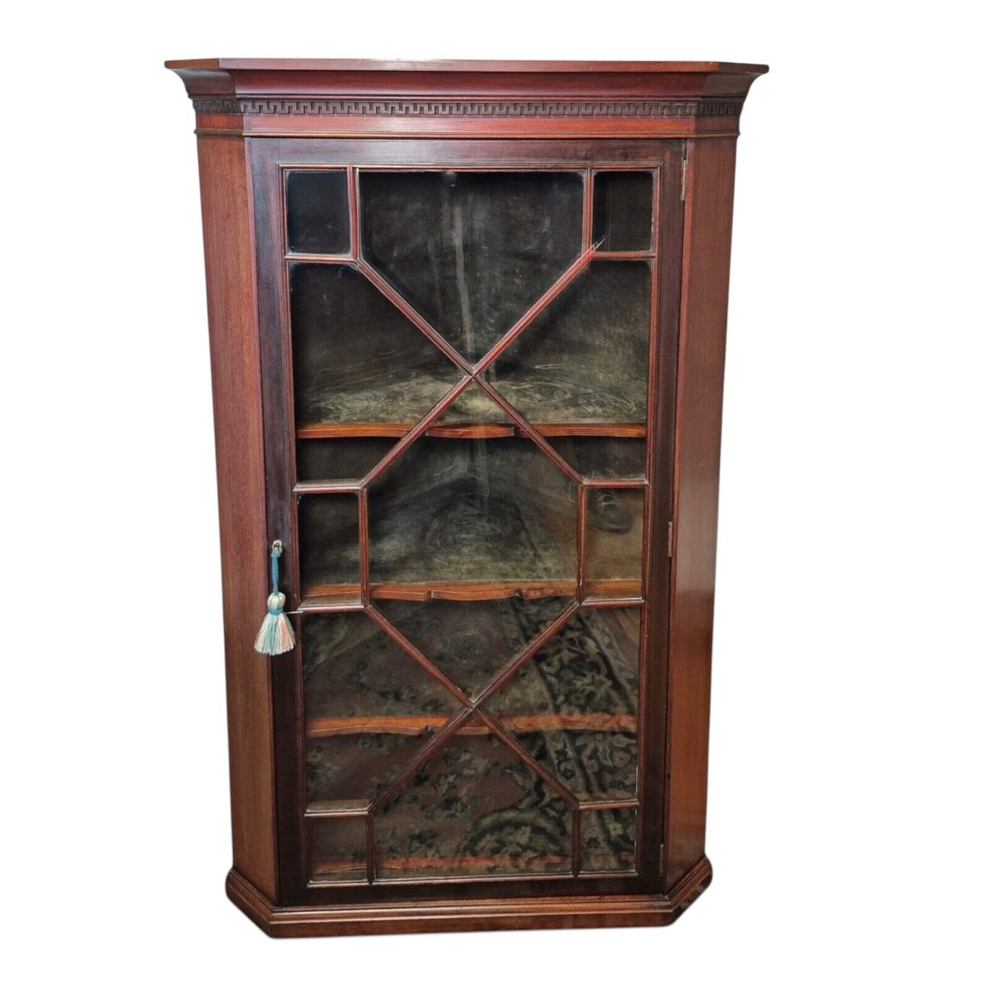 George III antique mahogany corner cabinet – front view showing astragal-glazed door