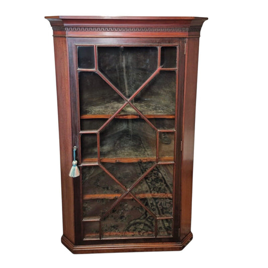 George III antique mahogany corner cabinet – front view showing astragal-glazed door