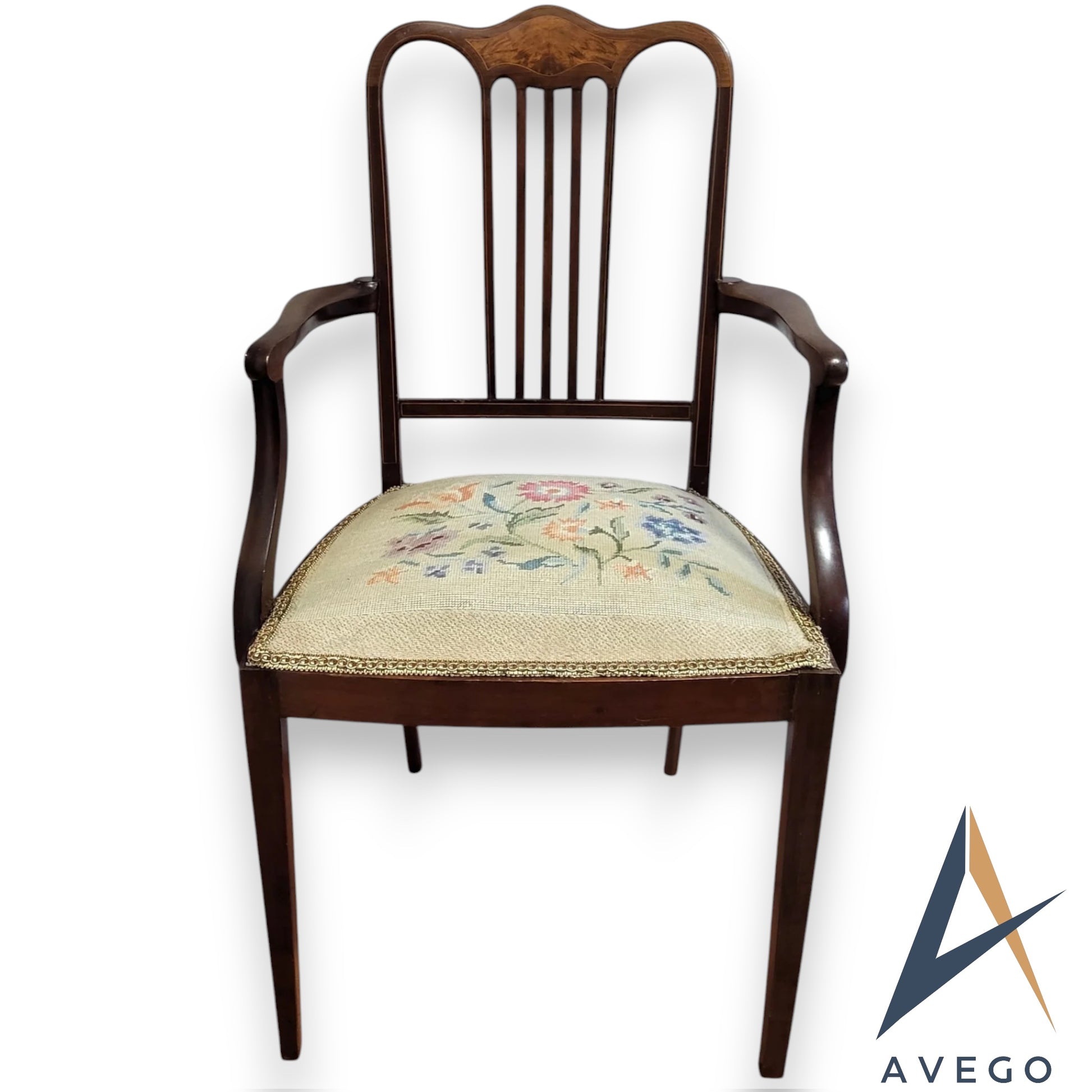 Georgian walnut armchair with needlework seat circa 1800