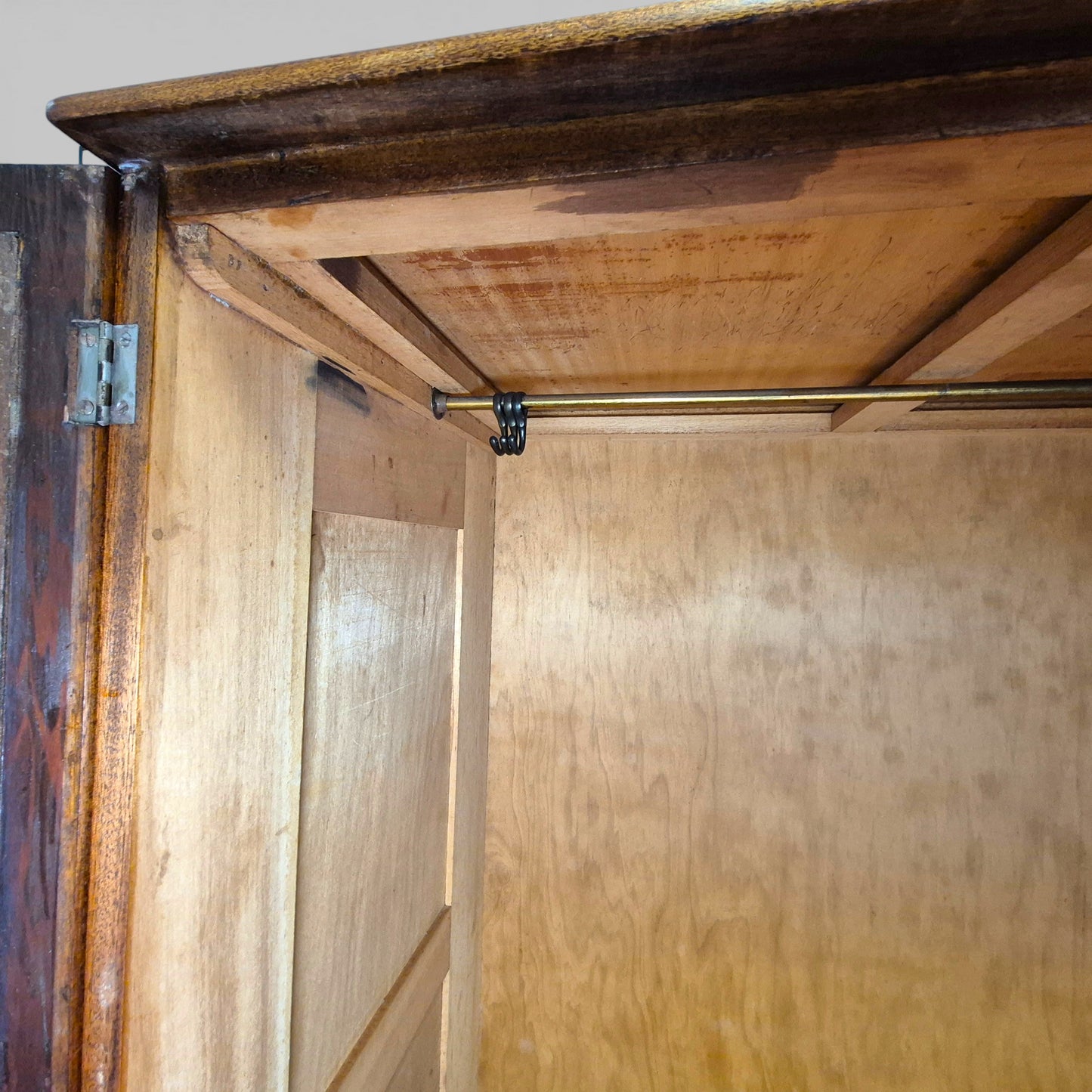 Antique Art Nouveau Gentleman’s Wardrobe | Mahogany Armoire with Floral Inlay | Compact Bedroom Wardrobe