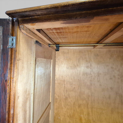 Antique Art Nouveau Gentleman’s Wardrobe | Mahogany Armoire with Floral Inlay | Compact Bedroom Wardrobe