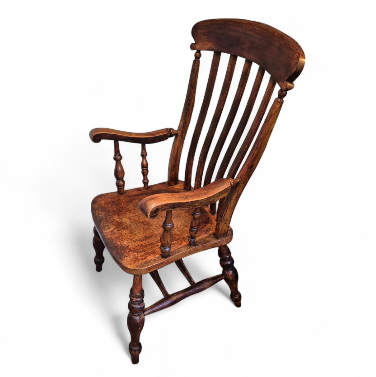 High lath-back Windsor chair c1900 crafted from oak and elm – traditional English country furniture by Avego Antiques